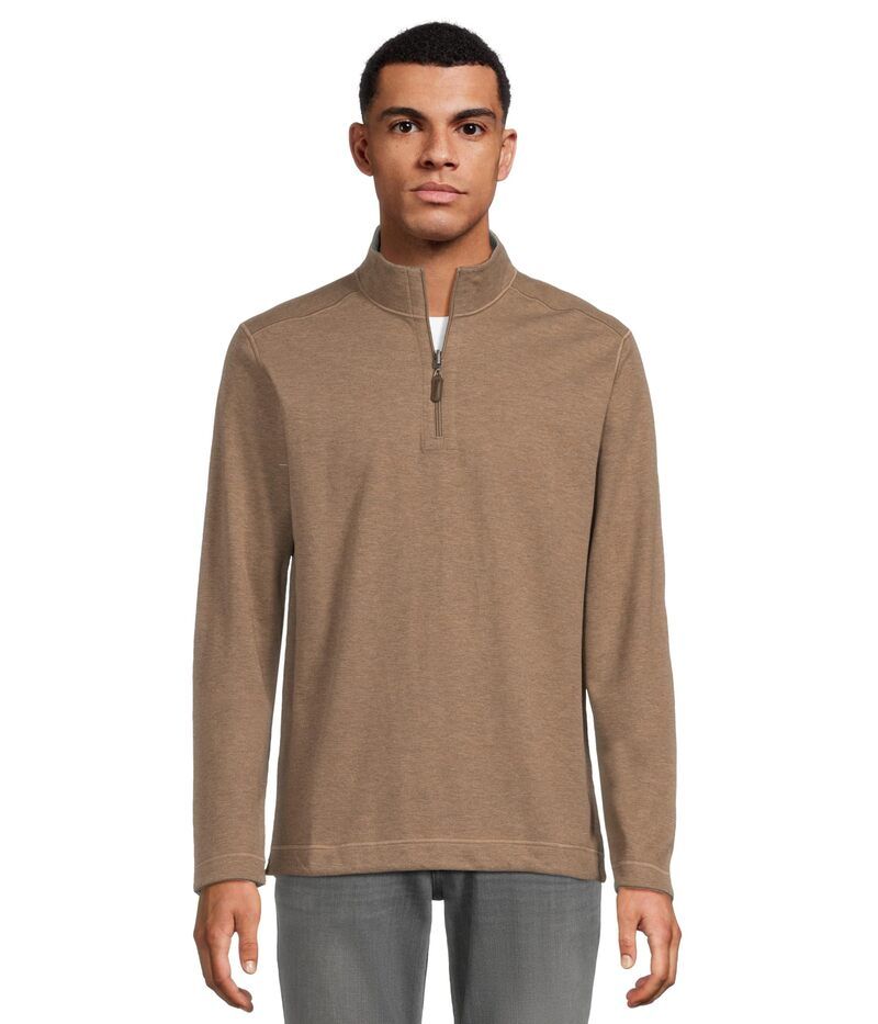 ジョンストンアンドマーフィー メンズ アウター ニット・セーター Johnston Murphy Reversible Solid Quarterzip OatmealLight G オートミール
