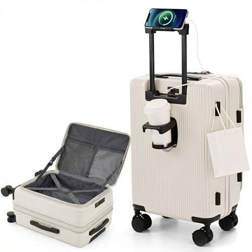 [RIMUKE] スーツケース 機内持ち込み キャリーケース 多機能 片開き 拡張機能付き キャリーバッグ フロントオープン USBポート付き カップホルダー付き 隠しフック機能 超軽量 耐衝撃 静音 360度回転 大容量 TSAロック搭載 旅行 ビジネpms