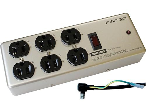 Fargo STEEL TAP 電源タップ スチール製 3ピン対応 アース線付き コード 壁掛け 固定 (シルバー, 6個口1.8m)kk 8ef609ff