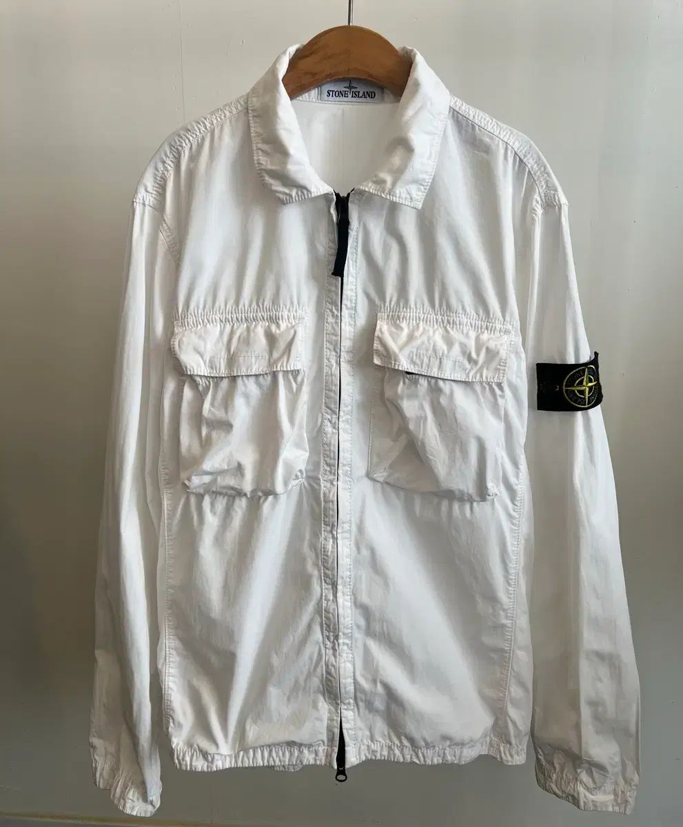 STONE ISLAND ストーンアイランド オールド エフェクト 白 オーバーサイズシャツ ジャケット (正規品)