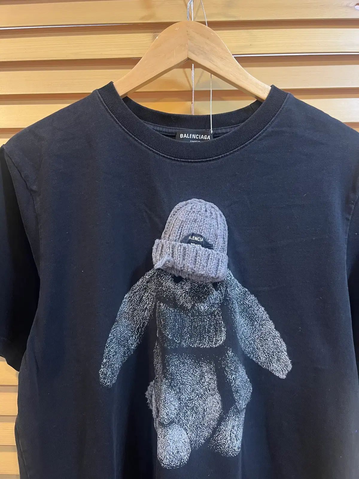 バレン メンズ ブラック グラフィック ニットビーニー ラウンド半袖Tシャツ XL