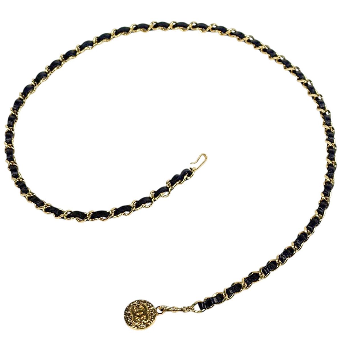 シャネル CHANEL ココマーク チェーン ベルト GP レザー ゴールド