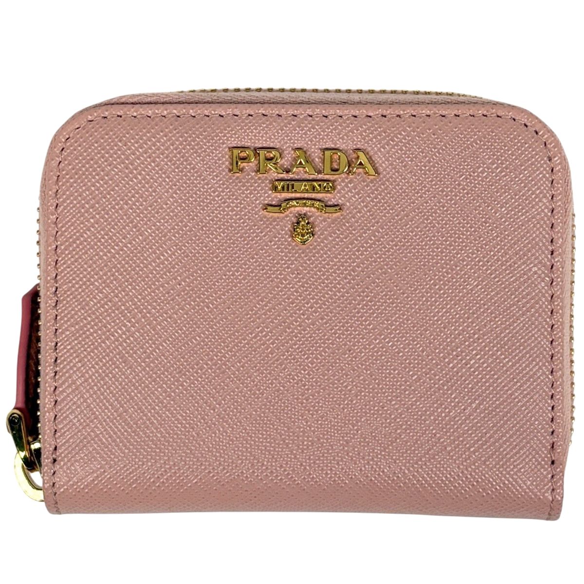 プラダ PRADA ロゴ ラウンドファスナーコインケース サフィアーノレザー ピンク 1MM268 レディース 【中古】