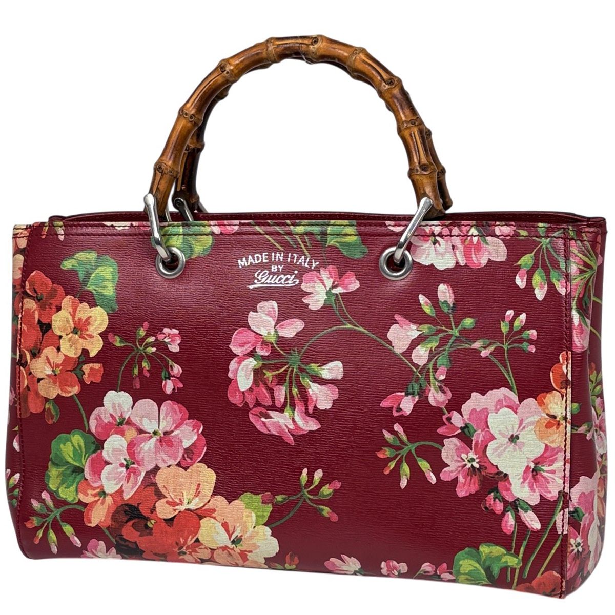 グッチ GUCCI バンブー ショッパー ミディアム ハンドバッグ フラワー レザー レッド 323660 レディース 【中古】