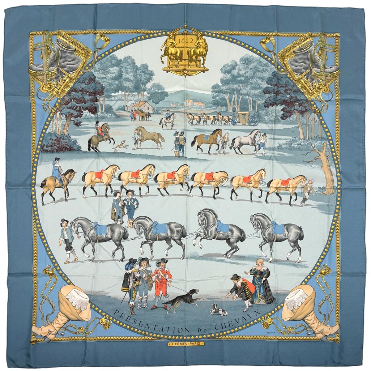 HERMÈS 馬と騎士のスカーフ エルメス HERMES カレ90 PRESENTATION DE CHEVAVX 馬の