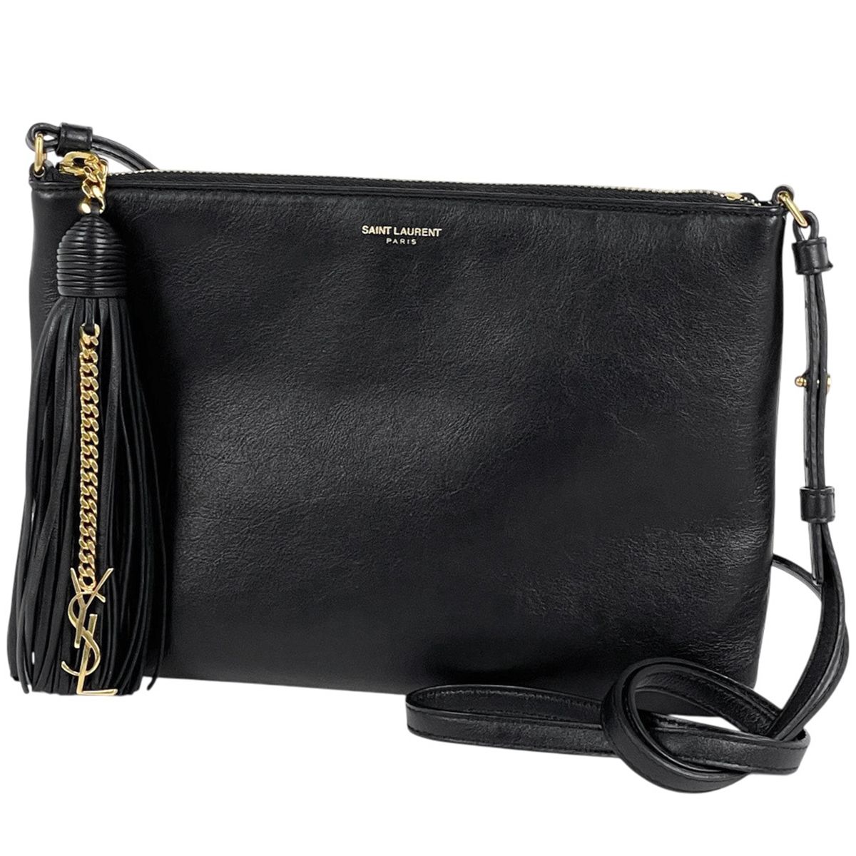 サンローラン SAINT LAURENT ロゴ ショルダーバッグ フリンジ レザー 