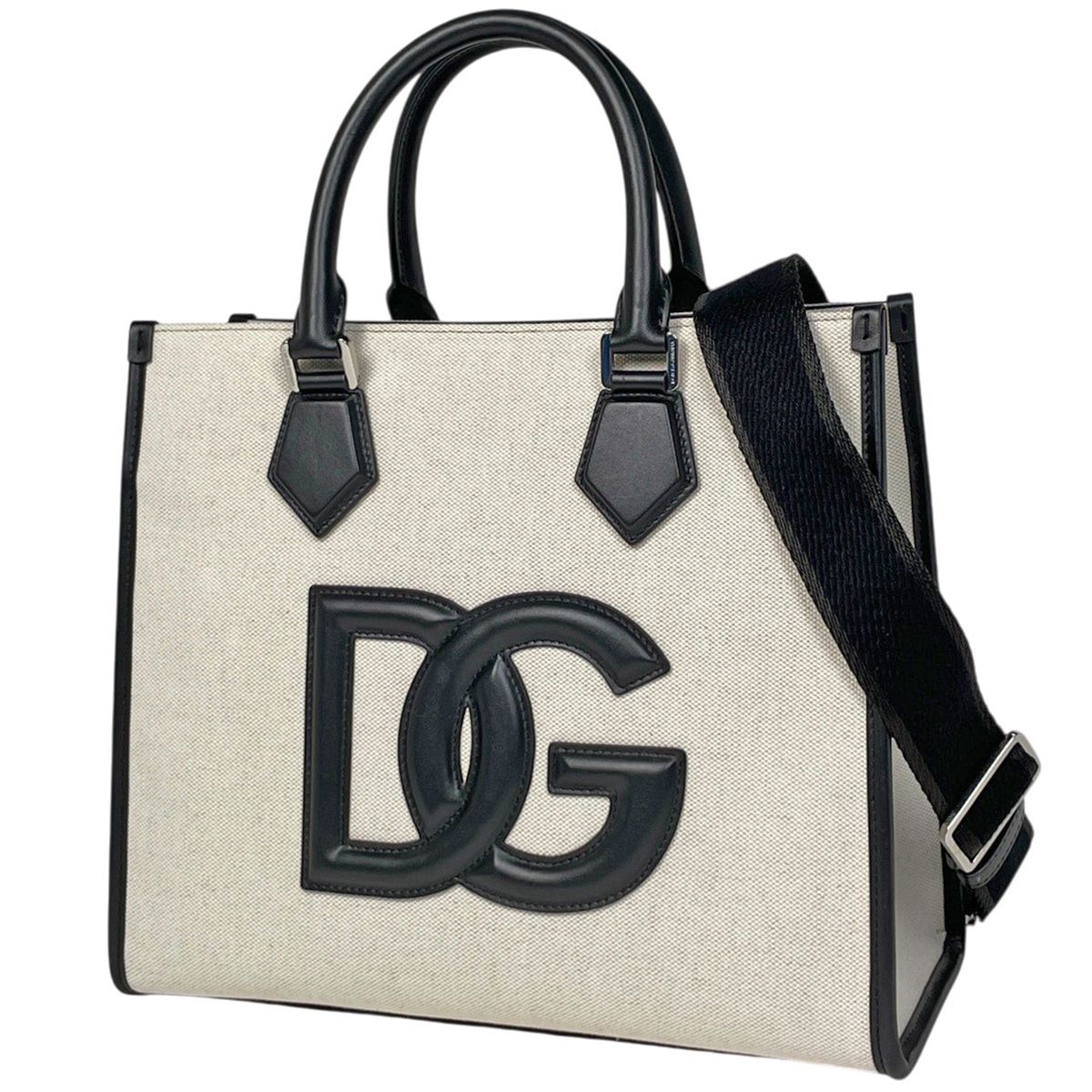 ドルチェアンドガッバーナ DOLCE&GABBANA ショッピングバッグ 2WAY キャンバス ベージュ ブラック レディース 【中古】