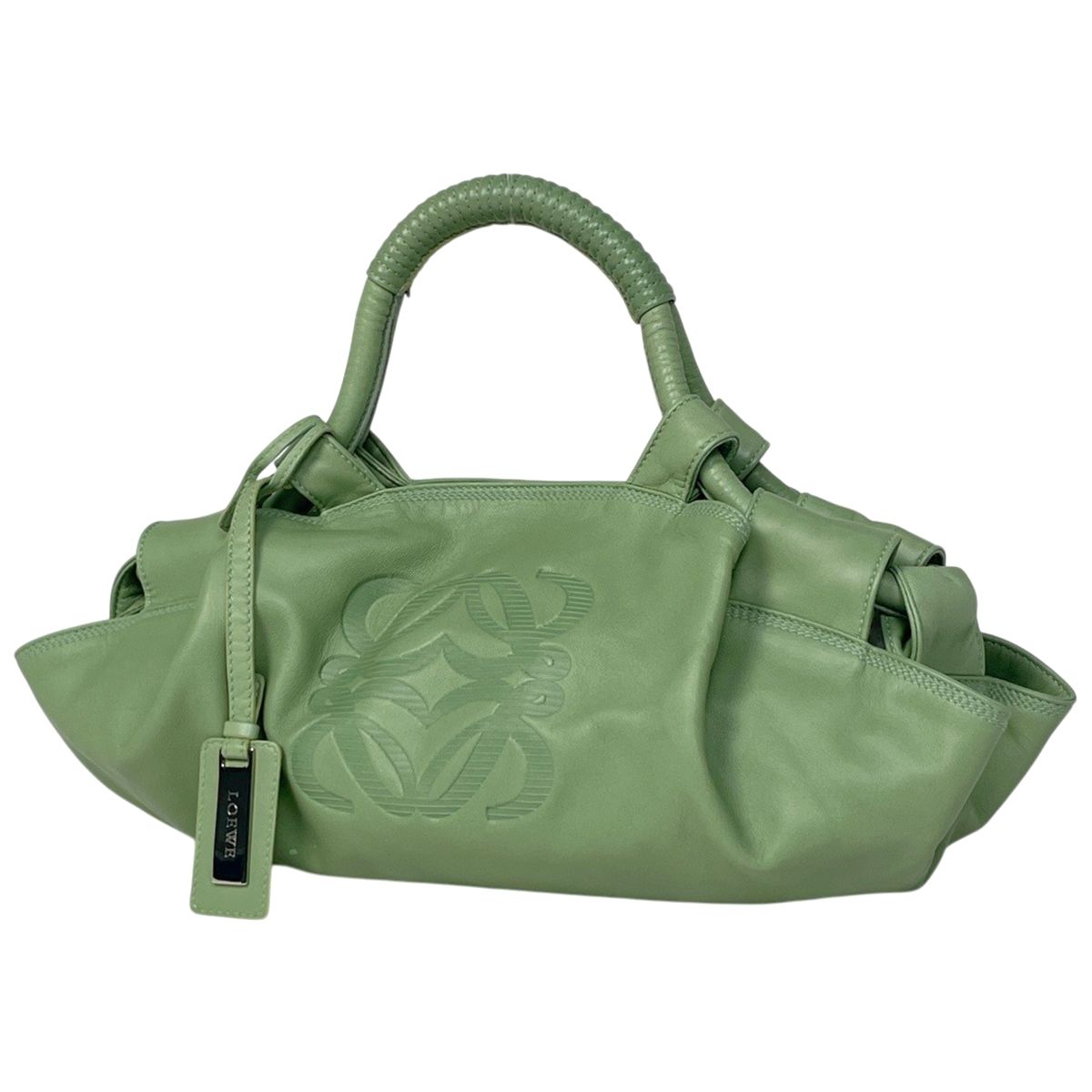 ロエベ　ハンドバッグ　ナッパアイレ　アナグラム　グリーンゴールド　レザー ロエベ LOEWE ナッパアイレ アナグラム ハンドバッグ レザー グリーン