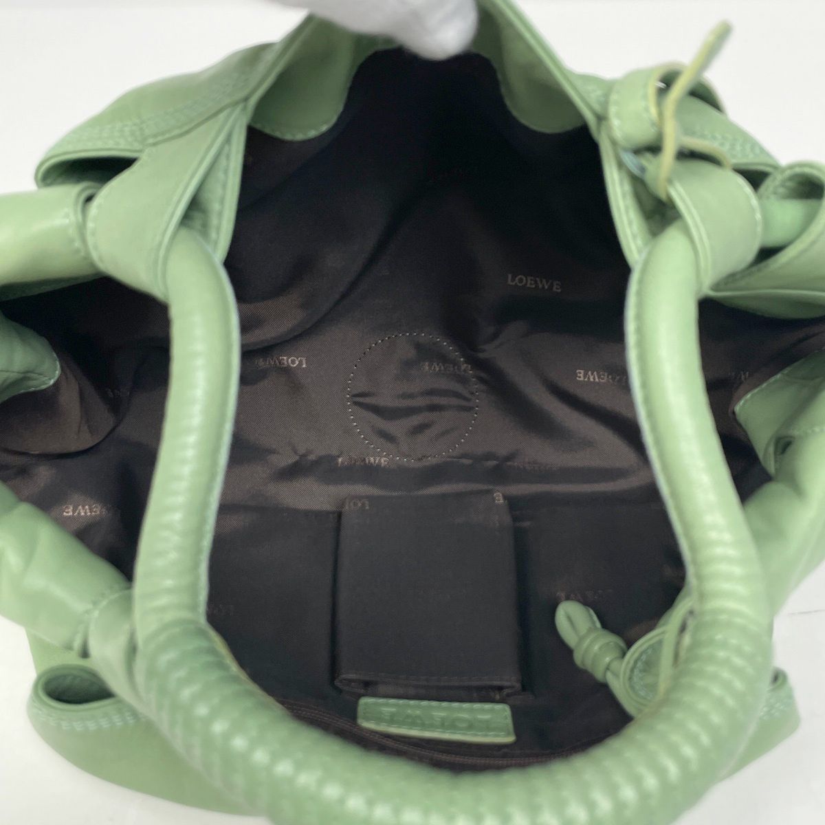 ロエベ LOEWE ナッパアイレ アナグラム ハンドバッグ レザー グリーン