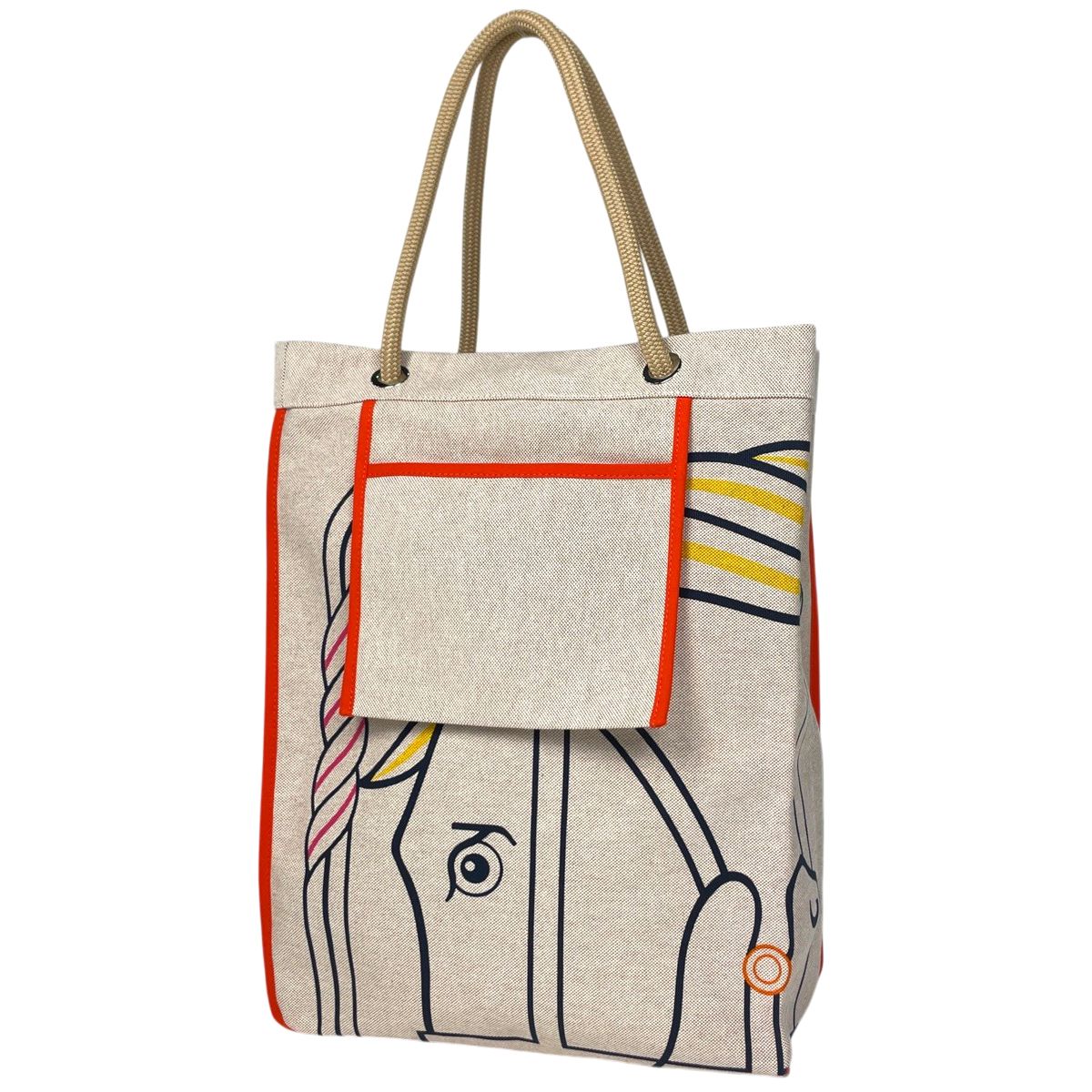 エルメス HERMES ビーチバッグ カドリージュ トートバッグ トワルアッシュ ナチュラル ブルー イエロー レディース 【中古】