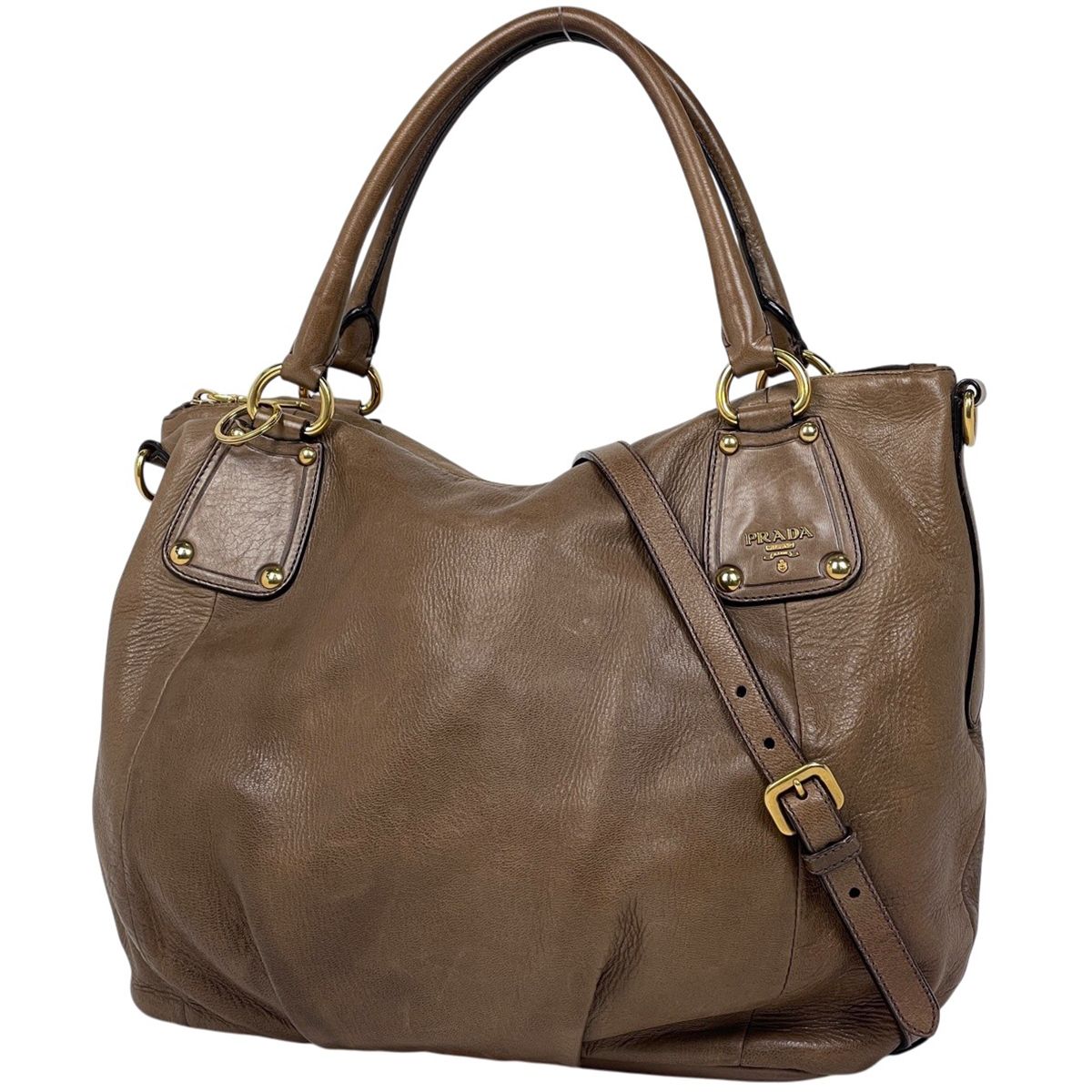 プラダ PRADA ロゴ ハンドバッグ 2WAY レザー ブラウン レディース 【中古】