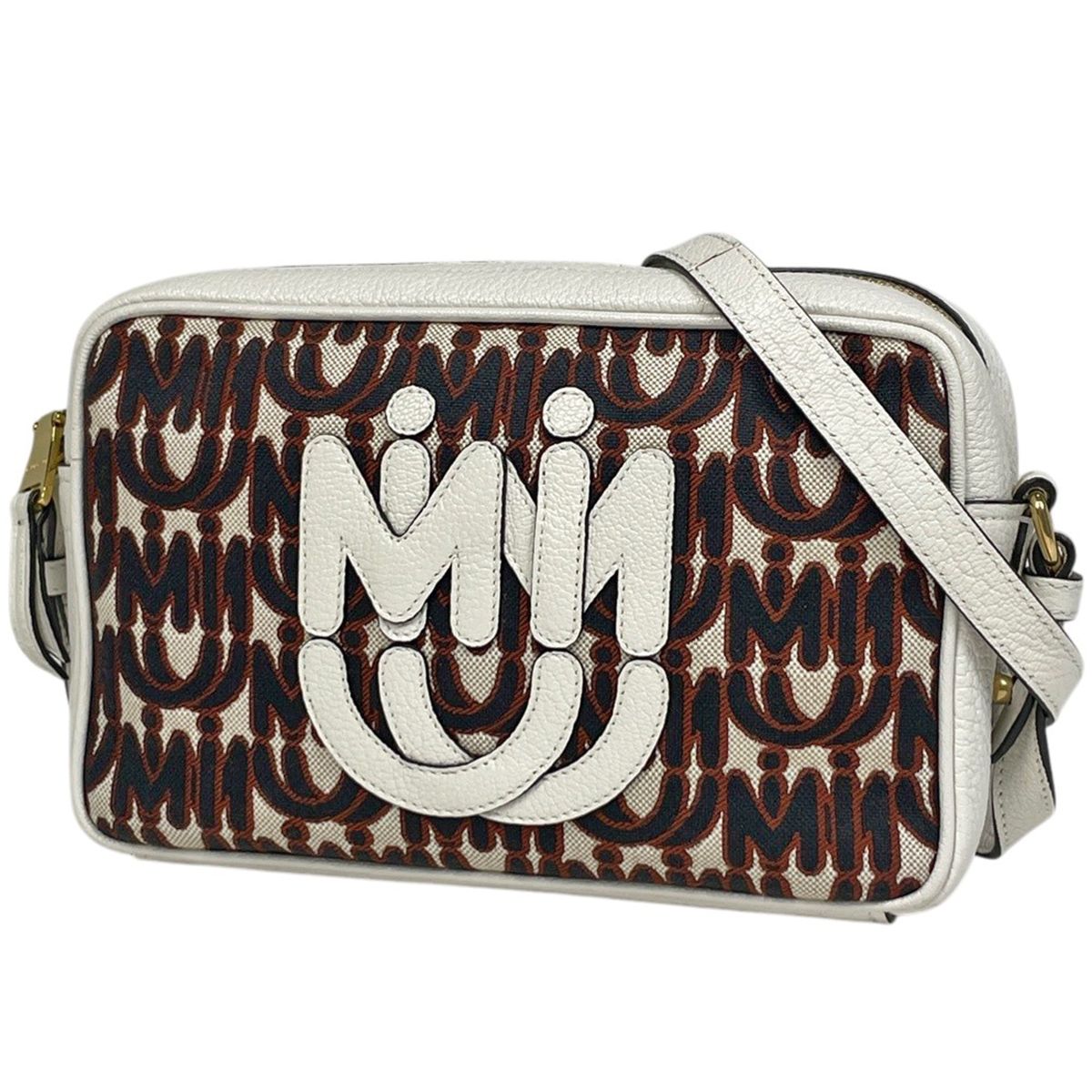 ミュウ ミュウ Miu Miu ロゴ ショルダーバッグ エムエムパリス コラボ キャンバス ブラック ブラウン ホワイト レディース 【中古】