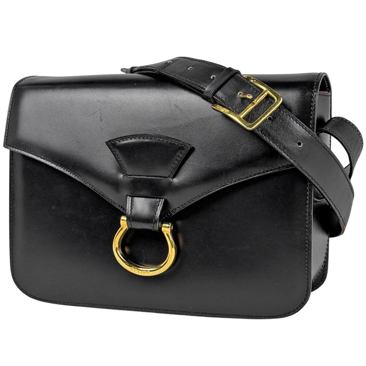 CELINE セリーヌ ショルダーバッグ ブラウン サークルロゴ レザー
