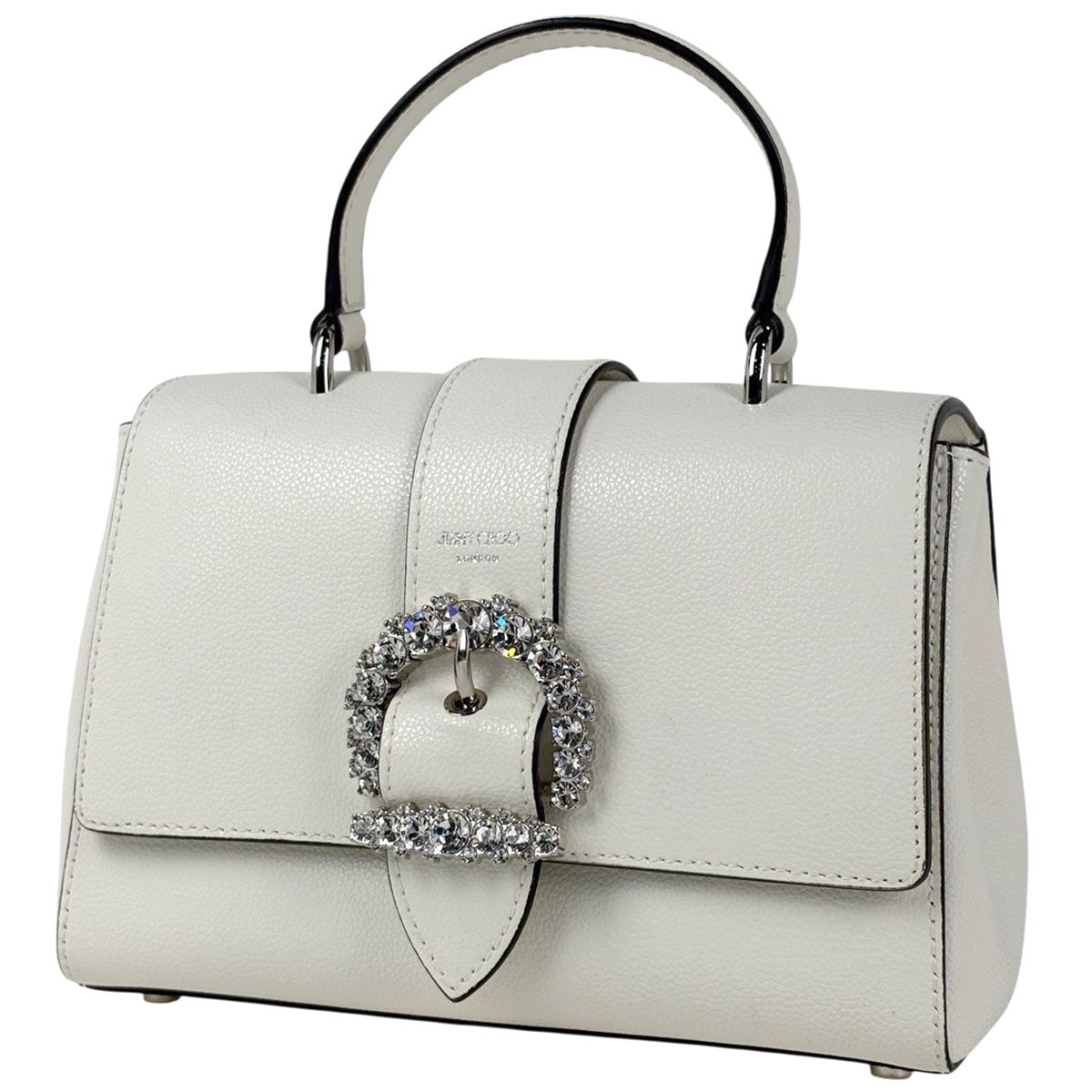 ジミーチュウ JIMMY CHOO ロゴ ハンドバッグ ビジュー レザー ホワイト レディース 【中古】