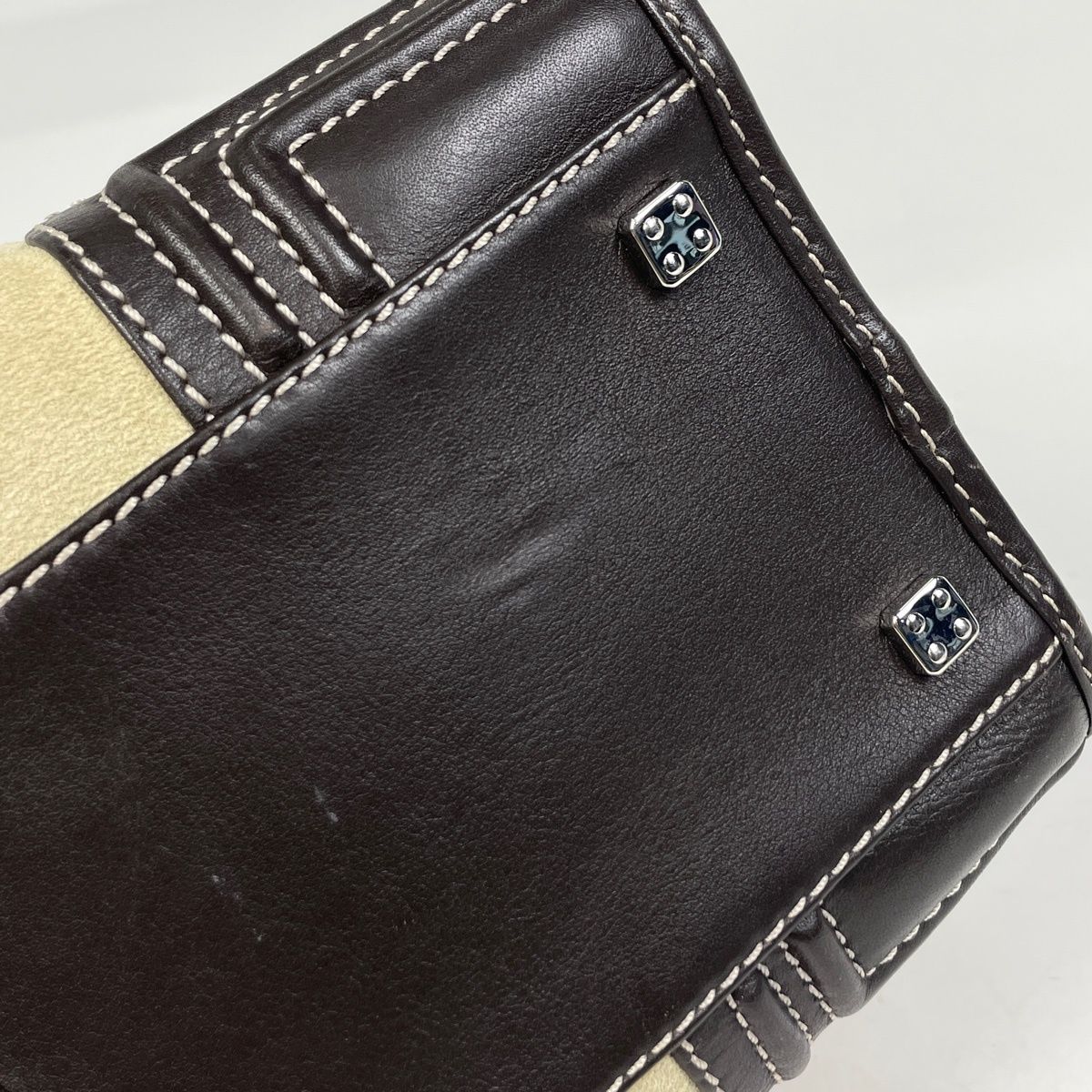 ロエベ LOEWE アマソナ28 アナグラム ハンドバッグ スエード ベージュ 
