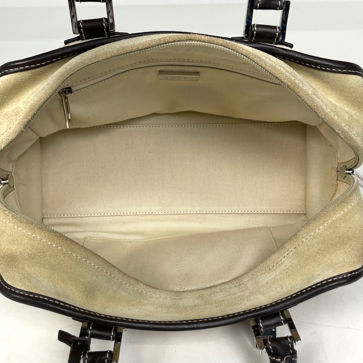 ロエベ LOEWE アマソナ28 アナグラム ハンドバッグ スエード ベージュ