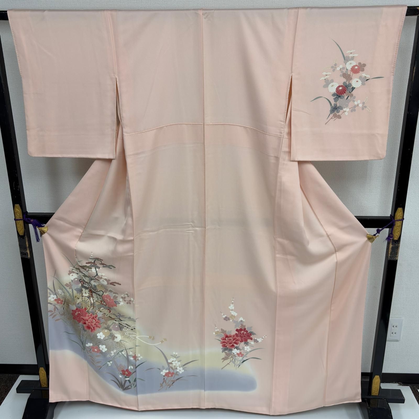 付け下げ 正絹 紋なし 暈し染め 美しい染めの花 袷 着物 MK-8406