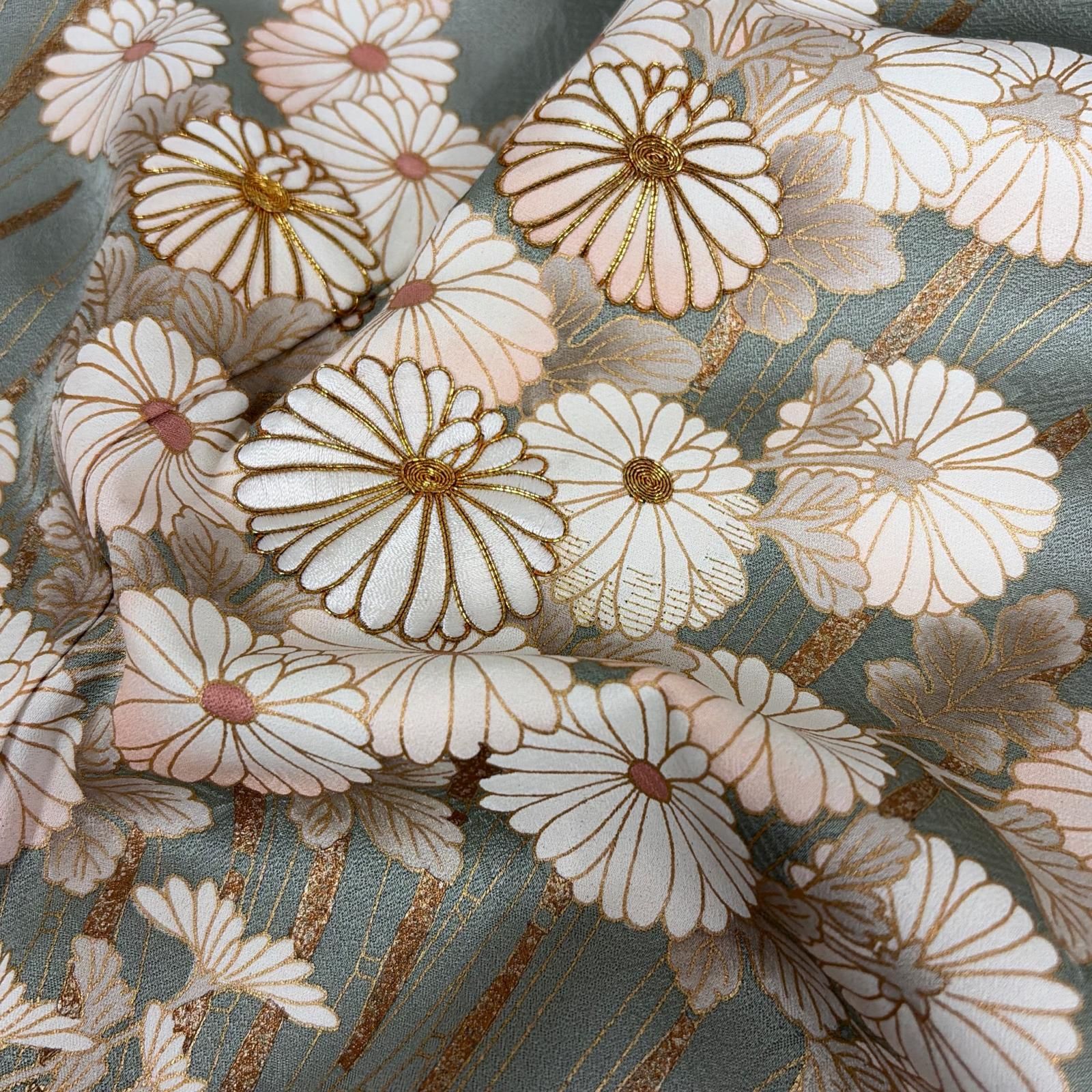 色留袖 正絹 一つ紋 上品な染めの花草 袷 着物 MK-4813
