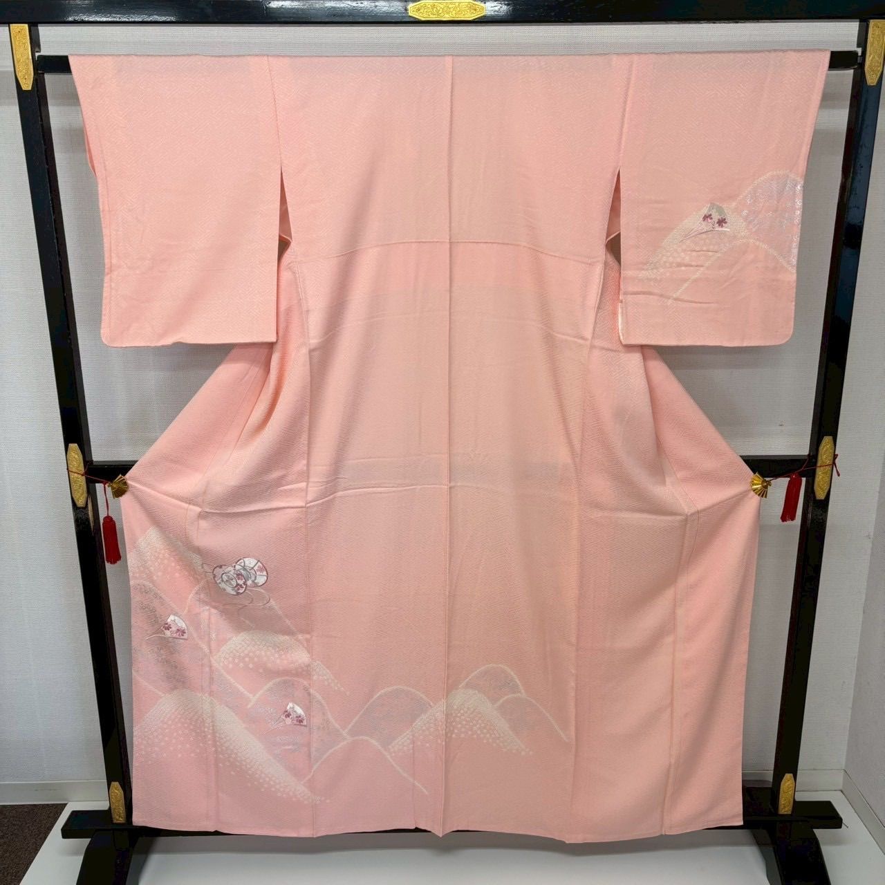 訪問着　フルセット　着物　正絹　付け下げ　絞り　手刺繍　紗綾形地紋　霞　G2 付下げ 刺繍 絞り 紋無し 紗綾形の地模様 訪問着 正絹 着物 MK-962