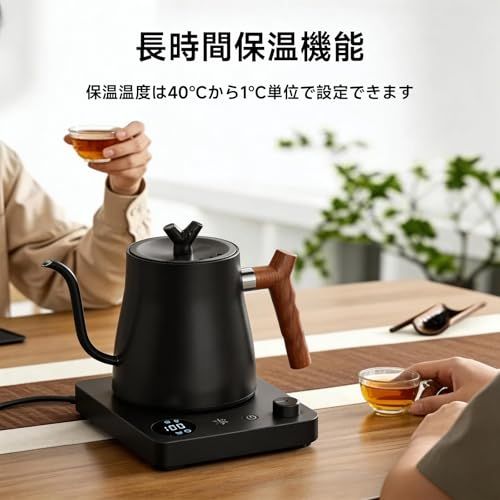 電気ケトル 温度調節 コーヒーケトル 細口 ドリップ 1000W 1℃単位温度 