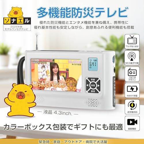 2026発売】 4.3インチポータブルテレビ 防災テレビ ワンセグテレビ