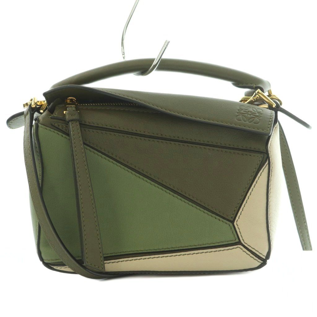 ロエベ LOEWE Puzzle パズルバッグ ミニ 2WAY ハンドバッグ ワンハンドル ショルダーバッグ レザー アナグラム ロゴ カーキ /BB ■OH