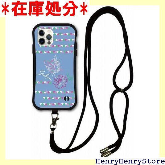 スマホショルダー付 iPhone16互換品 ケース i-coronケース スマホケース スカラー ScoLar デザイン アイフォン16互換品ケース 側面 保護 耐衝撃 スマホカバー 線描き ネコ バラ ライトブルー 2445