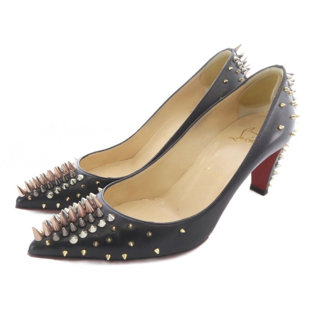 クリスチャンルブタン Christian louboutin スパイク スタッズ パンプス レザー 37 黒