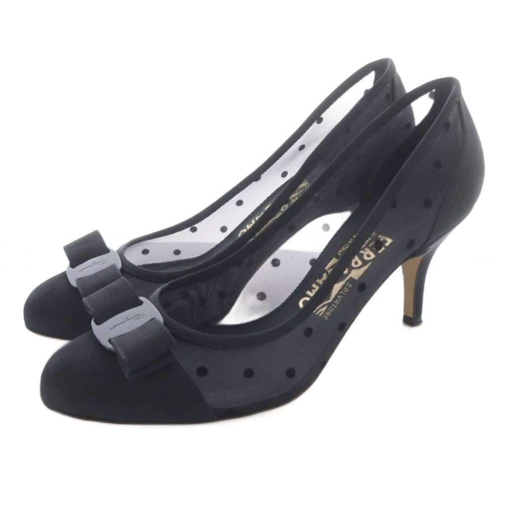 サルヴァトーレフェラガモ Salvatore Ferragamo carladots パンプス ピンヒール 6.5 黒