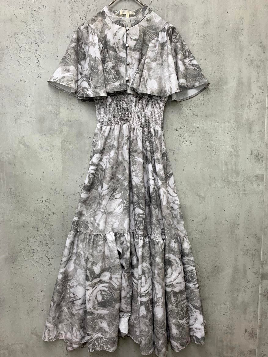 rienda リエンダ フレアスリーブ ペイントフラワー ワンピース sizeS