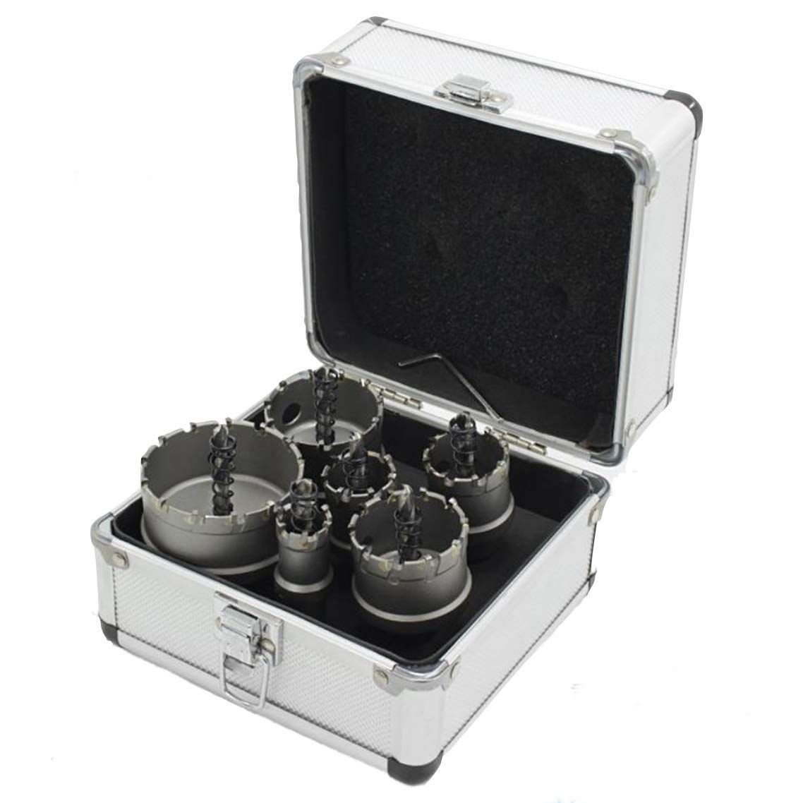 新品 【切れ味・耐久性・キレイな仕上がり】 (ShopXJ) ホールソー 超硬チップ ステンレス対応 穴あけ 電動ドリル ホールカッター 切削工具 万能型ホールソー ハードケース付き (6PC：22 30 35 45 50 65mm)