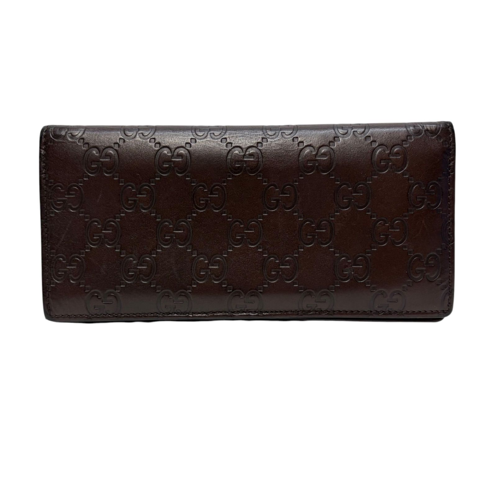 4368 GUCCI グッチ 長財布 ダークブラウン レザー フラップ