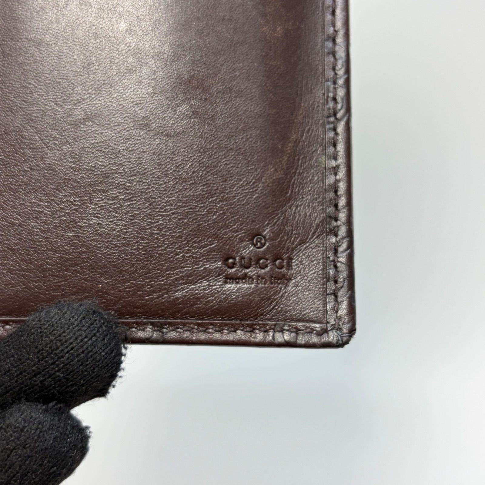 4368 GUCCI グッチ 長財布 ダークブラウン レザー フラップ 