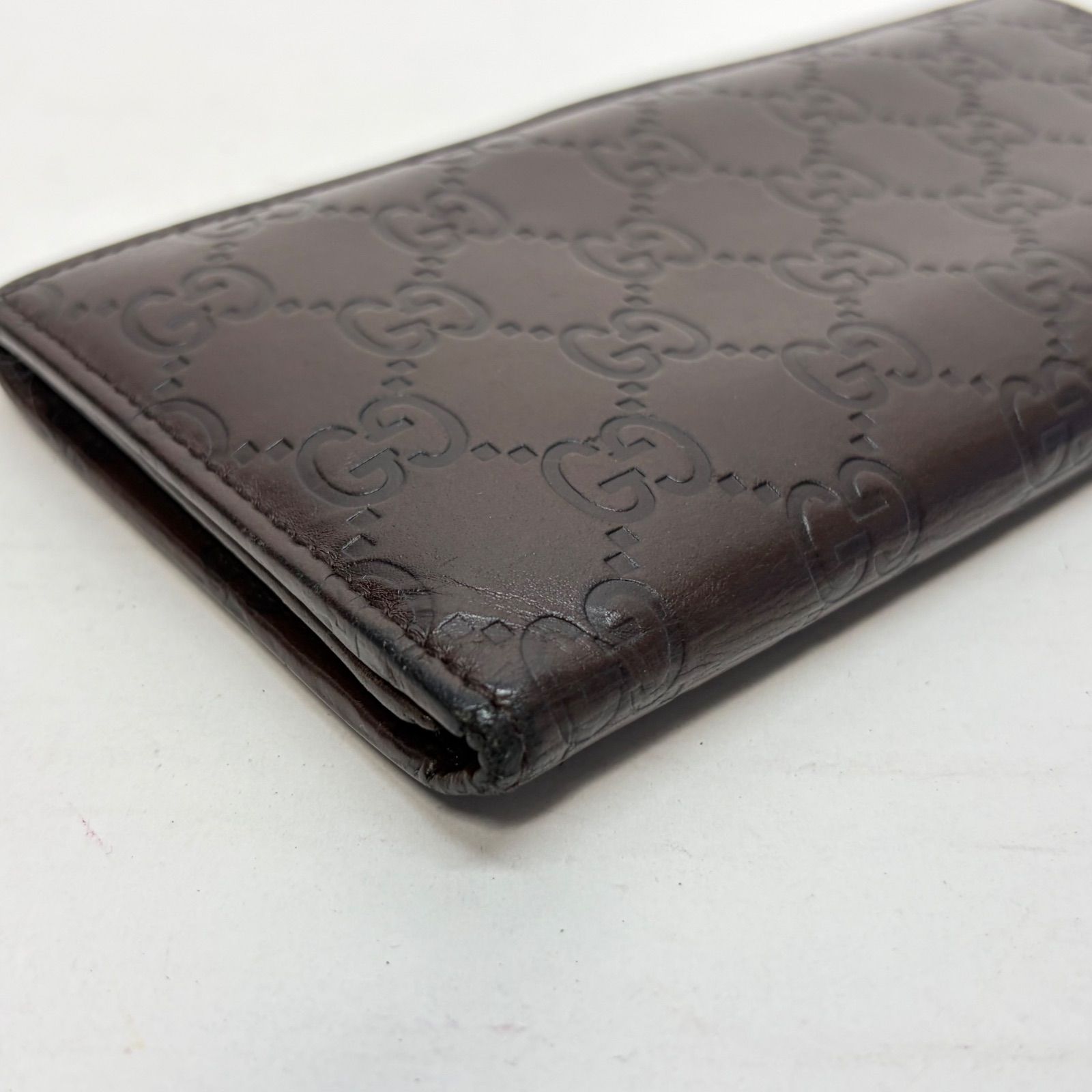 4368 GUCCI グッチ 長財布 ダークブラウン レザー フラップ 