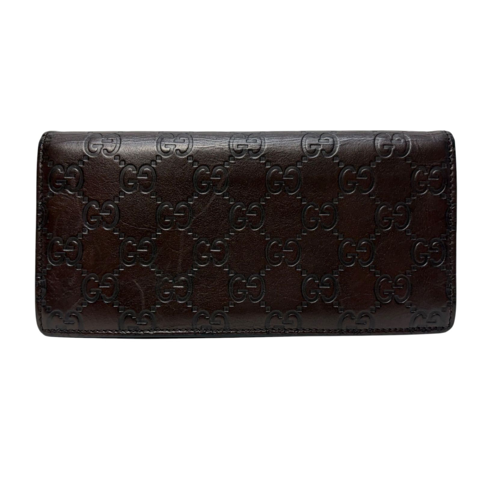 4368 GUCCI グッチ 長財布 ダークブラウン レザー フラップ
