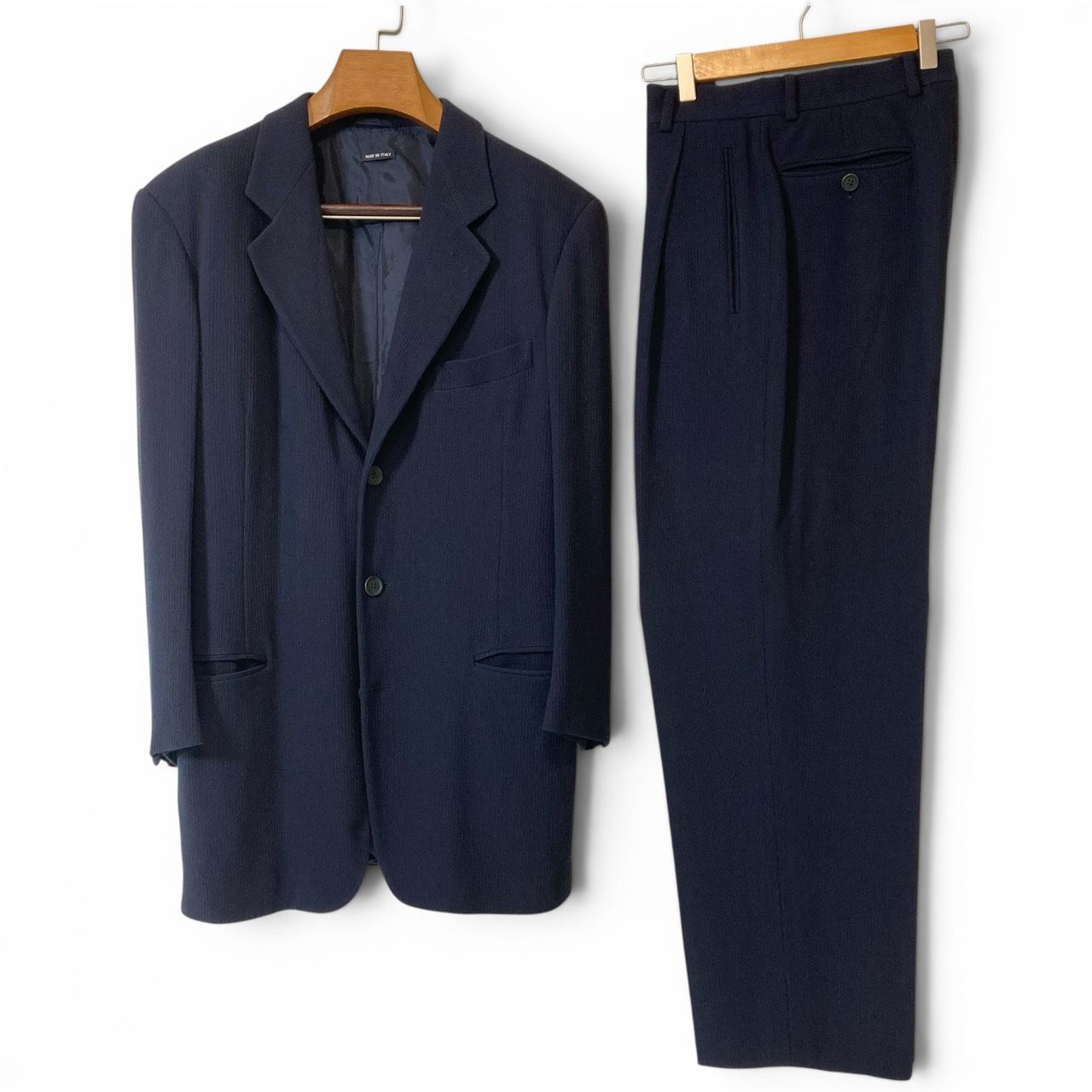 ジョルジオアルマーニ GIORGIO ARMANI ウール ストレッチ セットアップ スーツ 46 ネイビー メンズ 正規品 26-NE017