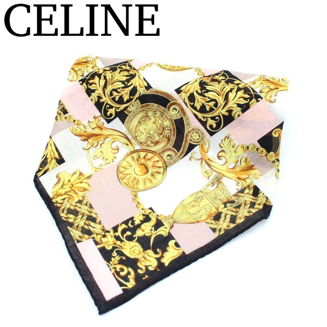 極美品】CELINE シルクスカーフ マカダム チェーン柄 ブラック