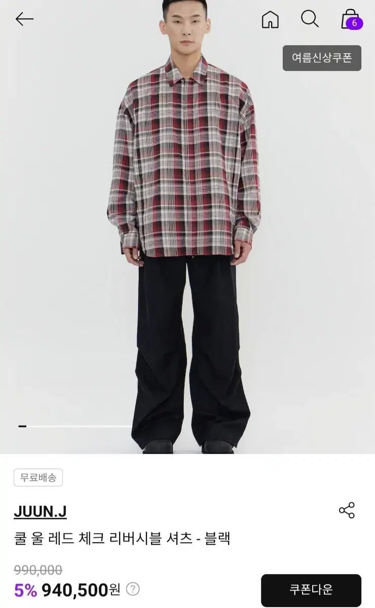 26ss Juun.J クール ウール レッドCHECK リバーシブル シャツ