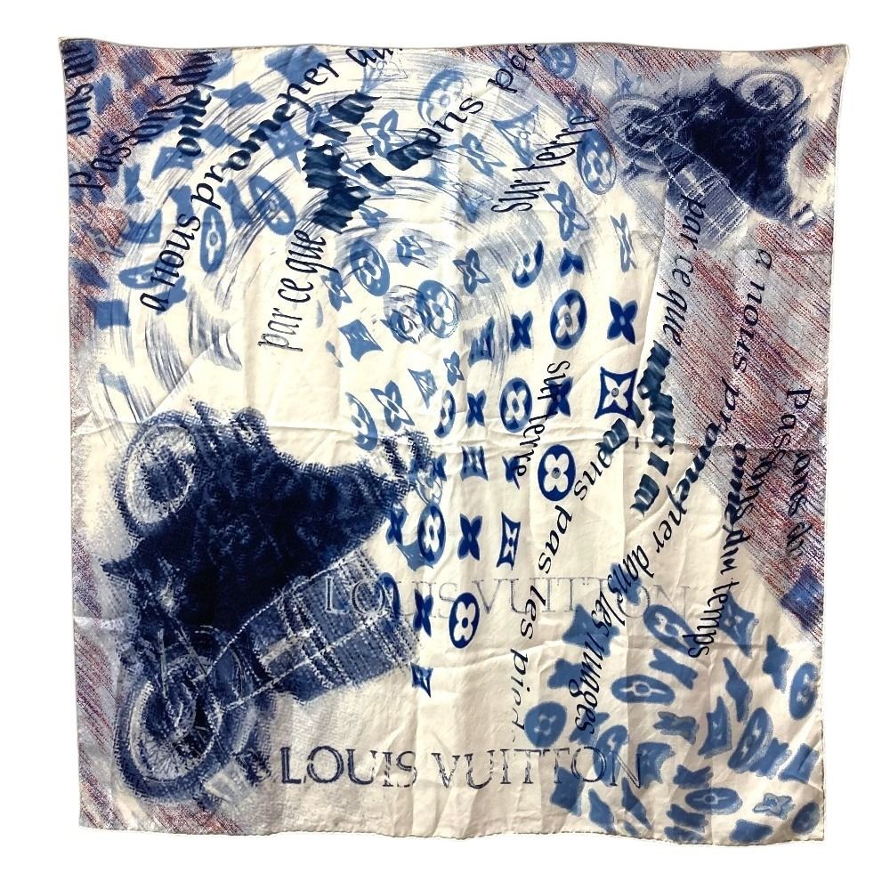 LOUIS VUITTON ルイヴィトン スカーフ ロゴ シルク ブルー - メルカリ