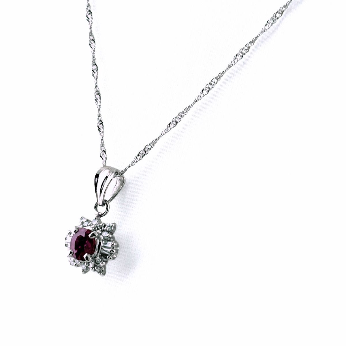 ルビー デザインネックレス プラチナ ペンダント メレダイヤ ダイヤモンド ネックレス Pt900 Pt850 ルビー レディース 【中古】