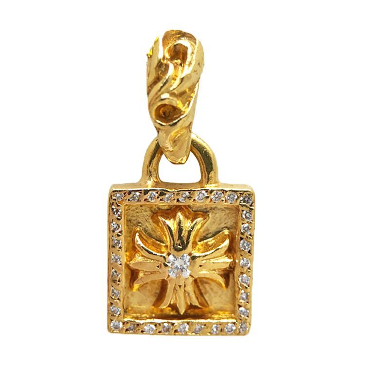 Chrome Hearts クロムハーツ 22K FRAMED CH PLUS P/D フレームド CH プラス w/ パヴェダイヤモンド チャーム ペンダント ネックレス 22金 K22 ゴールド