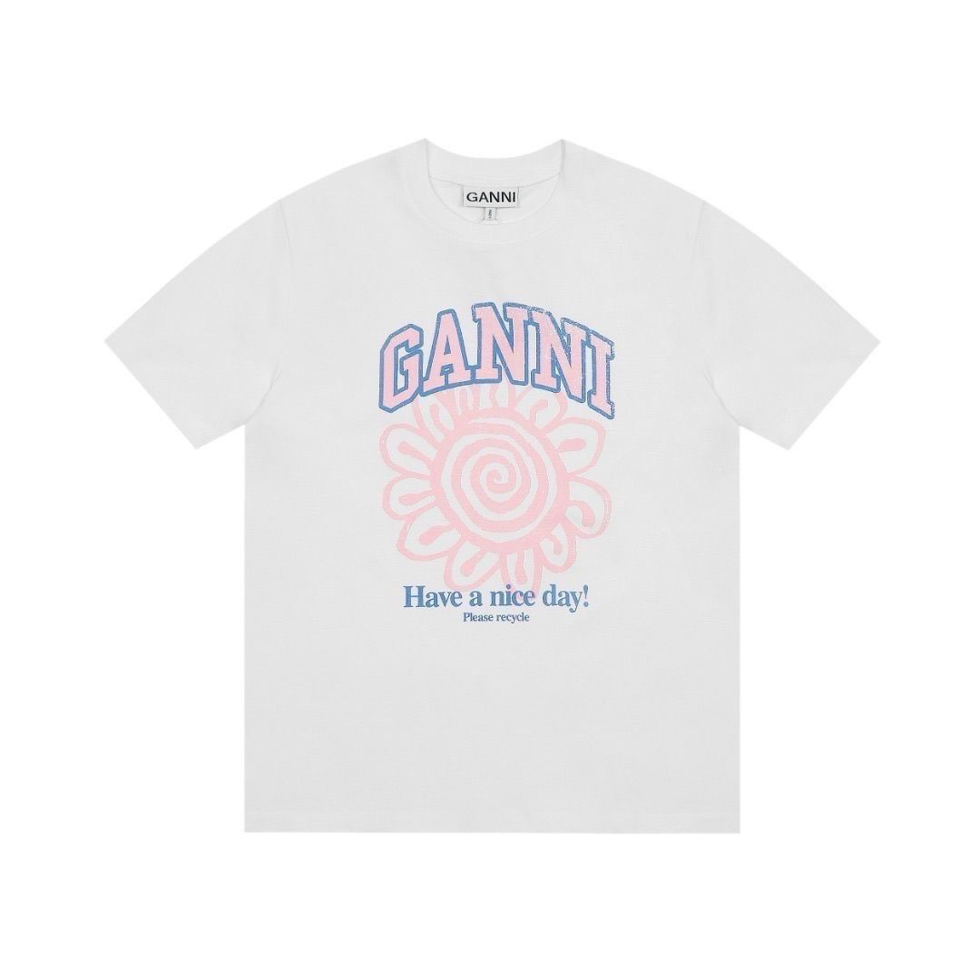 【予約商品】GANNI ガニー フラワー ロゴ リラックス Tシャツオーガニックコットン
