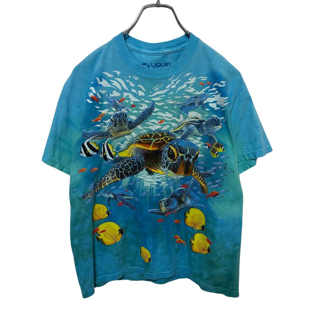 【LIQUID BLUE】 Blue Sea Turtle Animal Tie-dye Tee ウミガメ アニマル タイダイTシャツ S-6770
