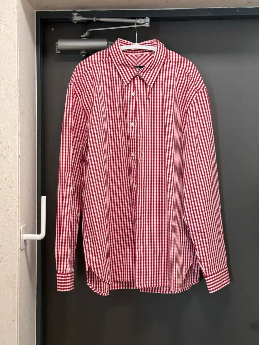 L ザ・バロン カラー ストラップ CHECK シャツ レッド