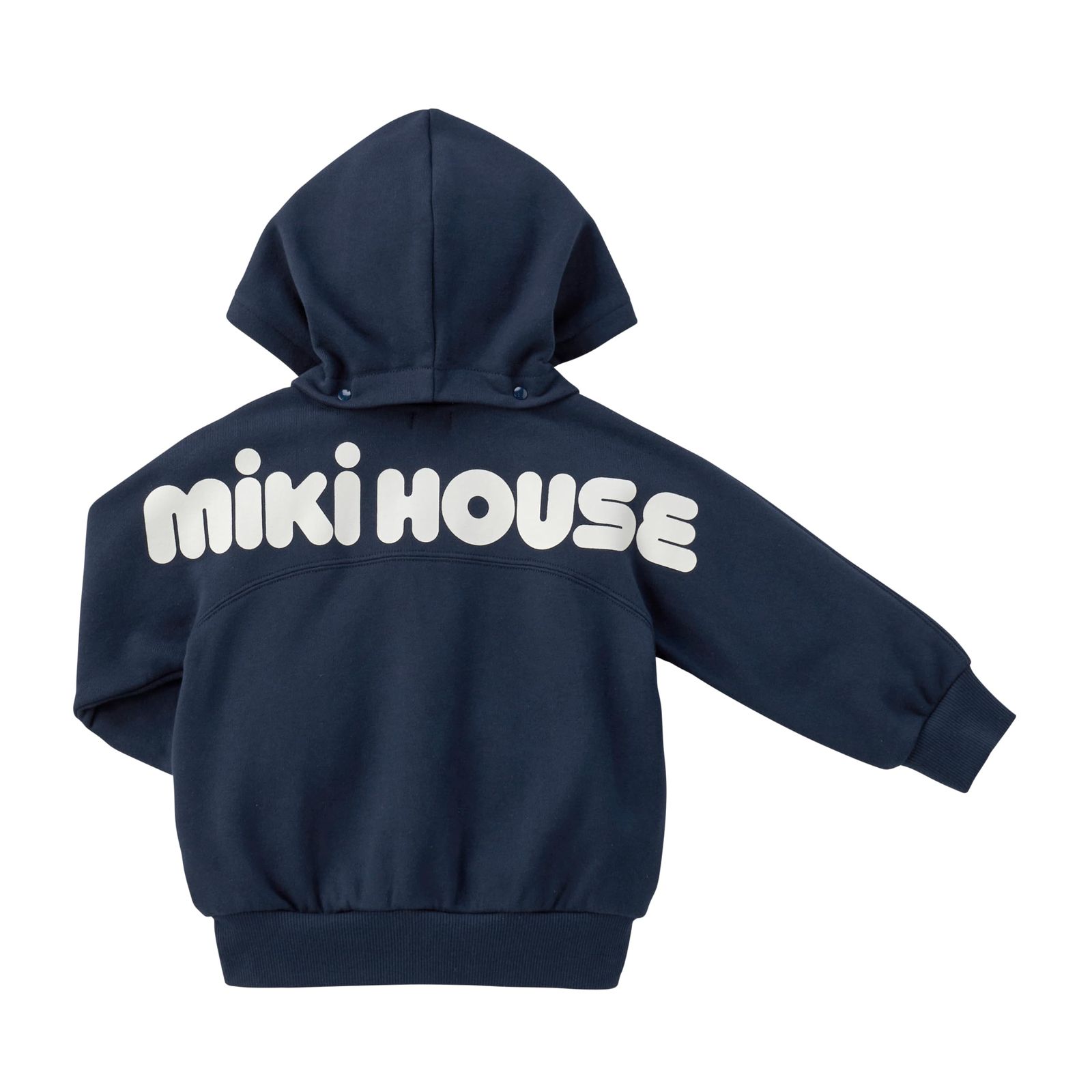 新品 [ミキハウス] WEB限定 バックロゴパーカー 長袖 ロゴ 無地 羽織り 男の子 女の子 ベビー キッズ 子供服 通園 通学 10-3736-680 120cm 紺
