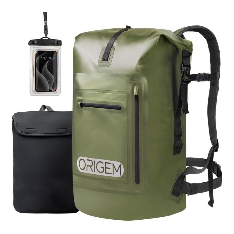 【新品】 [Origem] ドライバッグ 防水バッグ 35L/55L/85L 大容量 完全防水 リュック 新型素材 折りたたみ式 防塵 3色 登山 旅行 ハイキング アウトドア(アーミーグリーン,35L) 0