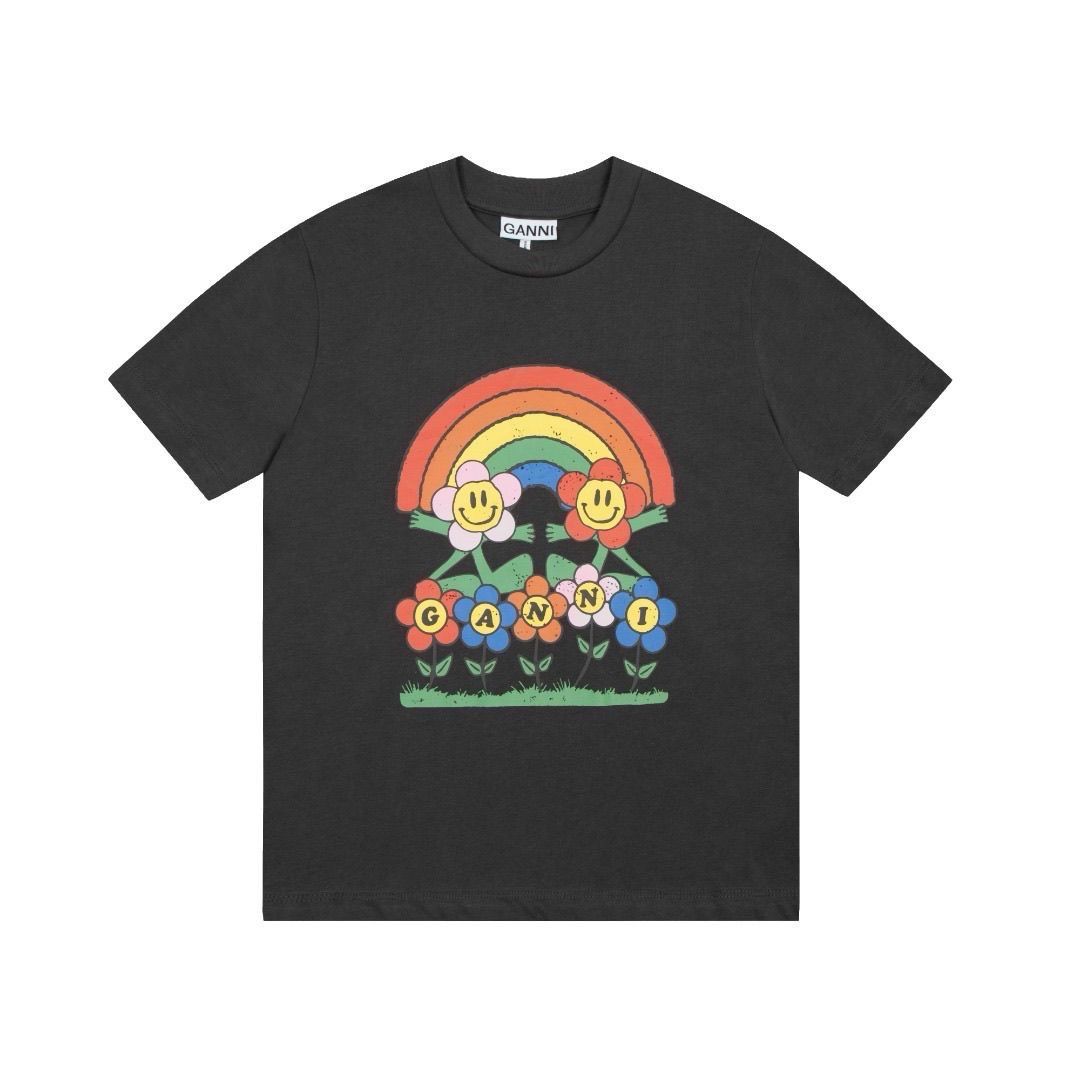 【大人気】GANNIガニー リラックス レインボー Tシャツ オーガニックコットン