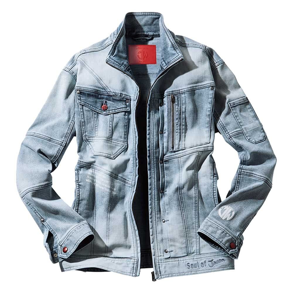新品 [自重堂] Jawin ジャウィン ストレッチジャンパー 53000 長袖 ブルゾン 通年 作業服 コーデュラ デニム LL 173ヴィンテージブルー