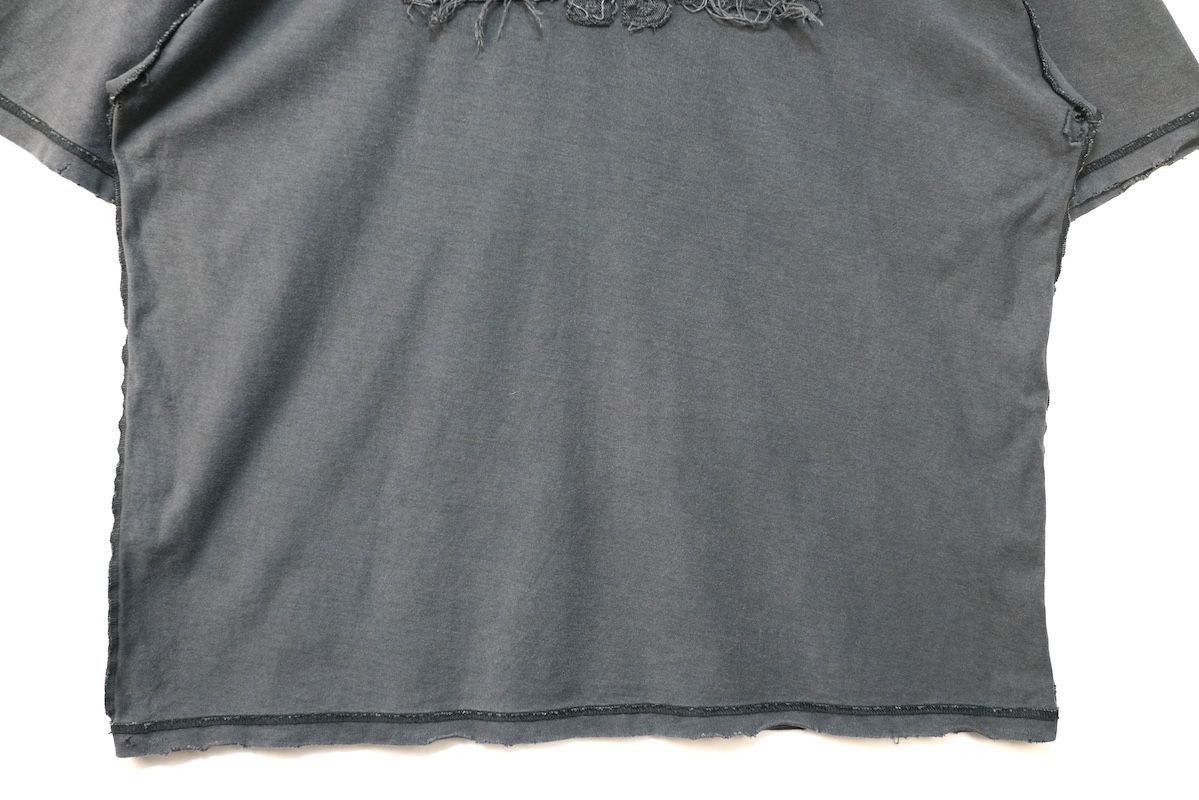 BALENCIAGA バレンシアガ ダメージ加工 ロゴ パッチ ショートスリーブ オーバーサイズTシャツ ブラック XLサイズ 822441TSVA2