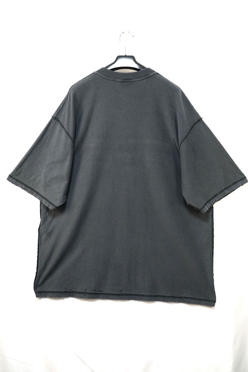 BALENCIAGA バレンシアガ ダメージ加工 ロゴ パッチ ショートスリーブ オーバーサイズTシャツ ブラック XLサイズ 822441TSVA2